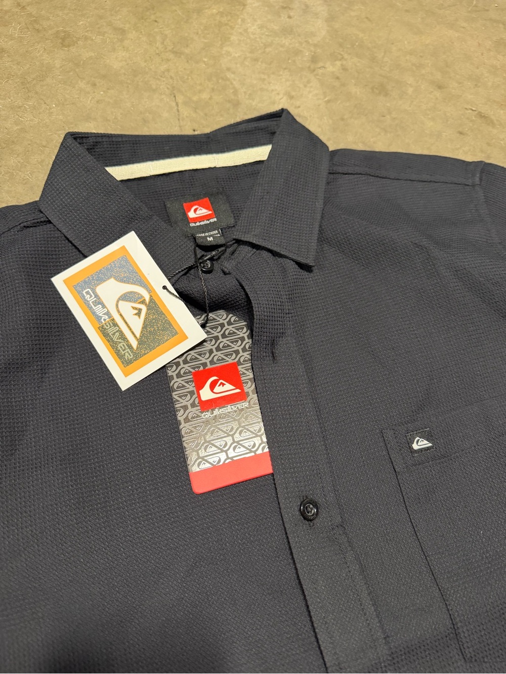 Quiksilver Men’s Dark Navy Textured Button-Down Shirt
